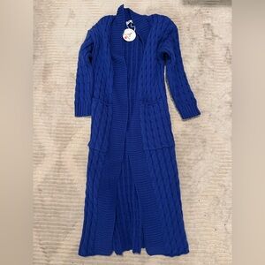 ANRABESS Blue Cable Knit Long Cardigan Sweater Size Small